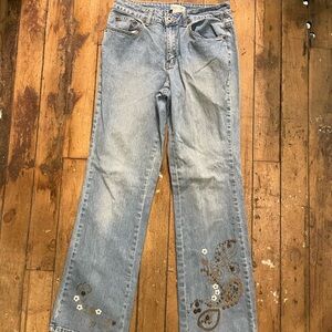 Coldwater Creek Blue Flare Jeans with Floral Embroidery